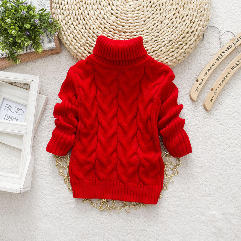Children's Sweater Autumn New Style Solid Color High Neck Knitted Top for Boys and Girls