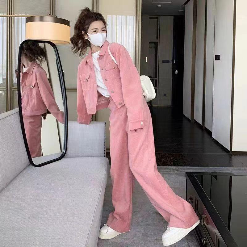 

Dopamine Pink Chic Suit: Stylish Fall Jacket & Wide-Leg Pants Set M [Recommended 42.5-50 kg]