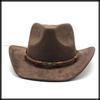 WHITE FANG Fedora Hat Free Size Brown Suede-like Ethnic Belt Wide Brim CZ178