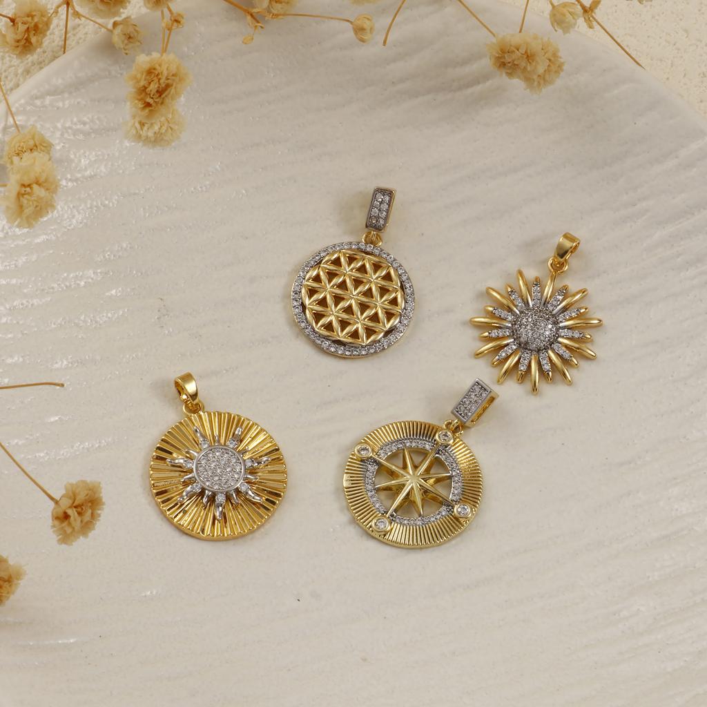 1 Stück Messing Anhänger 18K Gold Plated Sonnenblume Stern Micro Pave Klar Zirkonia Anhänger Für DIY Halskette Schmuckherstellung