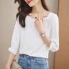Mode Chiffon O Hals Dames Shirts Driekwart Mouw Tops Vrouw Office Lady Blouses Witte Vrouwelijke Kleding 29467