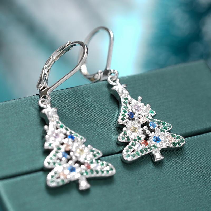 Huitan Fashion Christmas Tree Drop Earrings Creative Gorgeous Women Piercing Accessories Lovely Charming Colorful Party