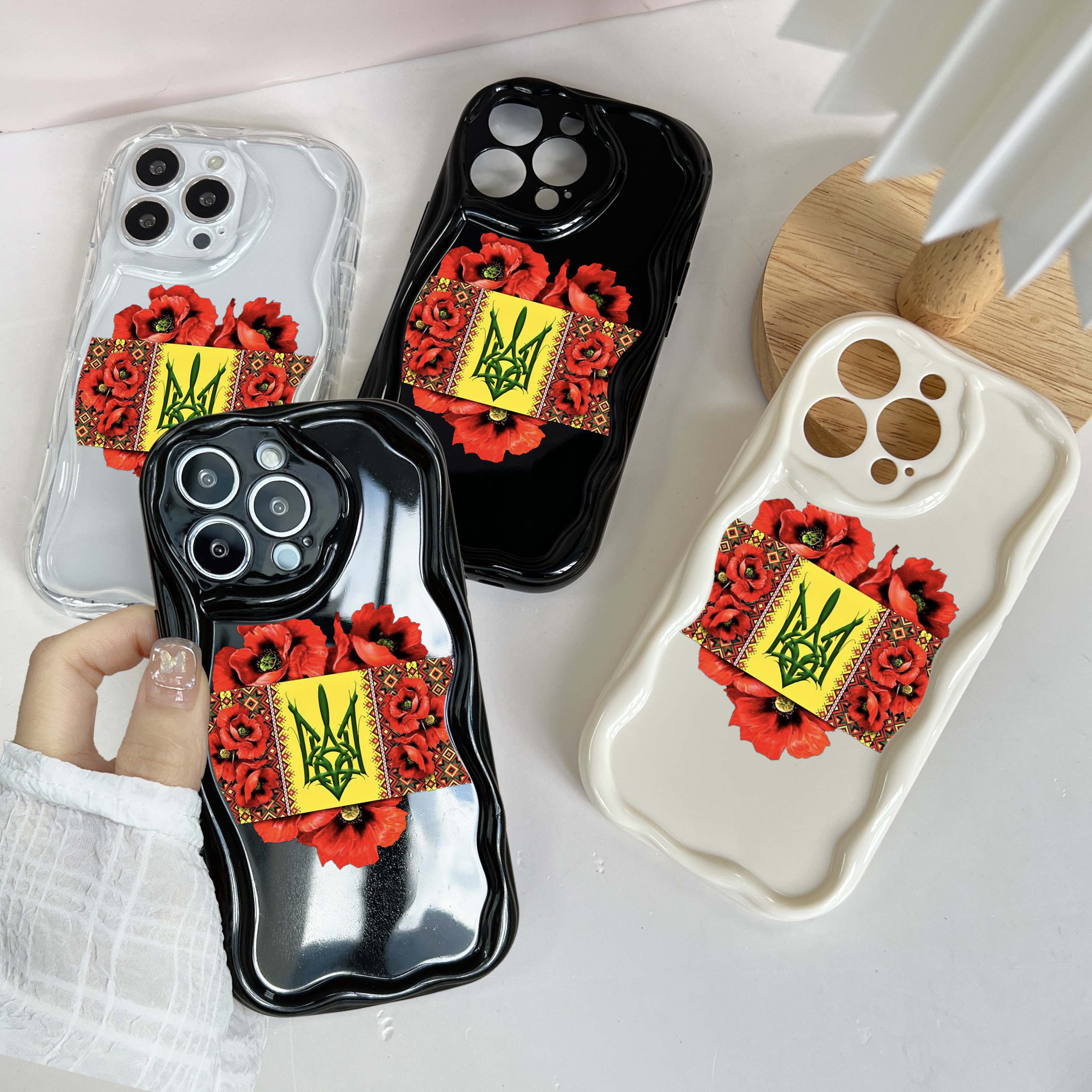

N63 Волнистый чехол для телефона с красным цветком для iPhone 15 14 Pro Max 8 Plus Samsung S24 S23 Ultra A54 A34 A24 Xiaomi Redmi 13C Huawei Honor Мягкая задняя крышка