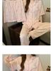 Sweet Striped Bow Print Korean Style Crinkle Pajamas Set for Women - Three-Piece, Short Sleeve Homewear.