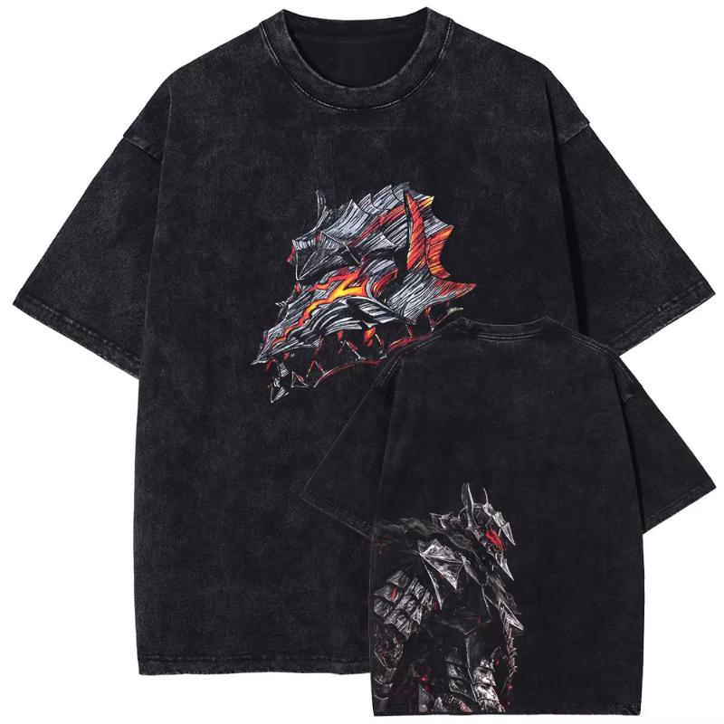 Anime Berserk Griffith Vintage Graphic Washed Tee Men Manga Gothic T-shirts Casual Tshirt Harajuku Male Street Tops