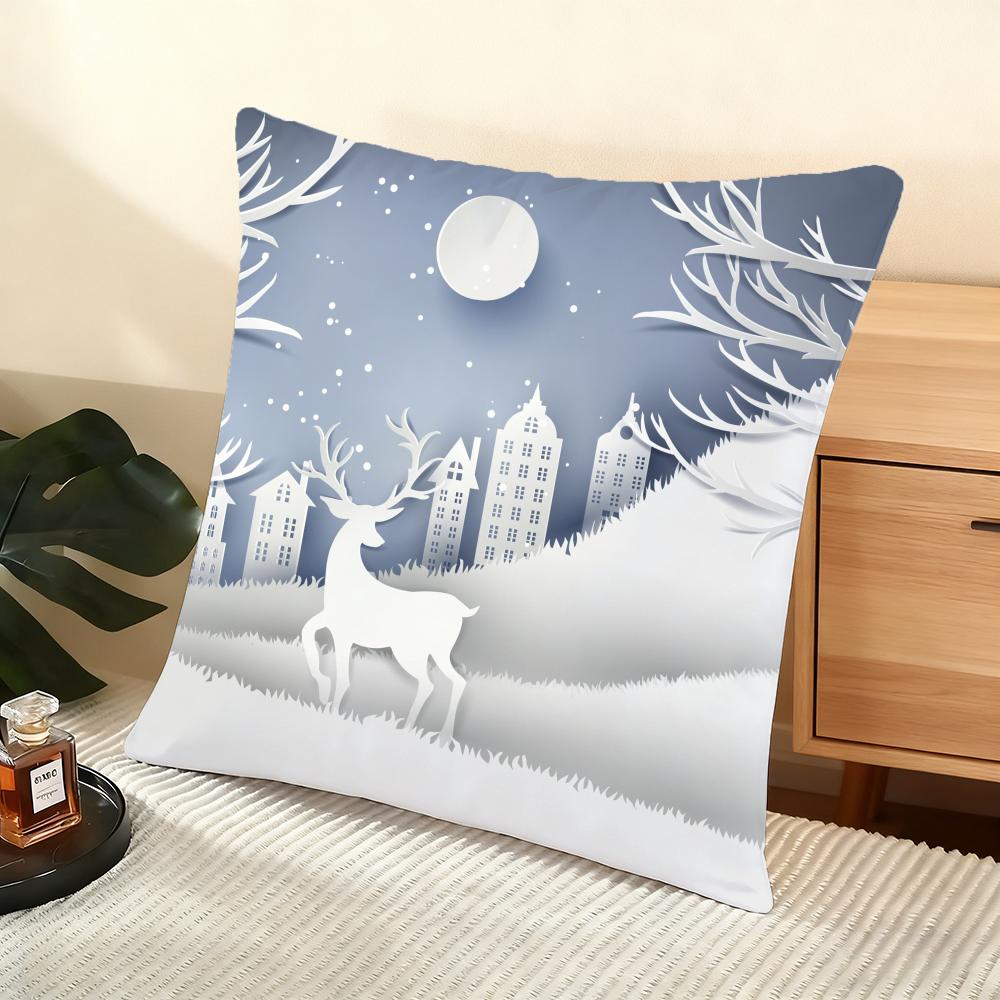Blue And White Moose Cushion Cover Silky Short Plush Home Sofa Cushion Cover - Invisible Zipper Home Decoration
