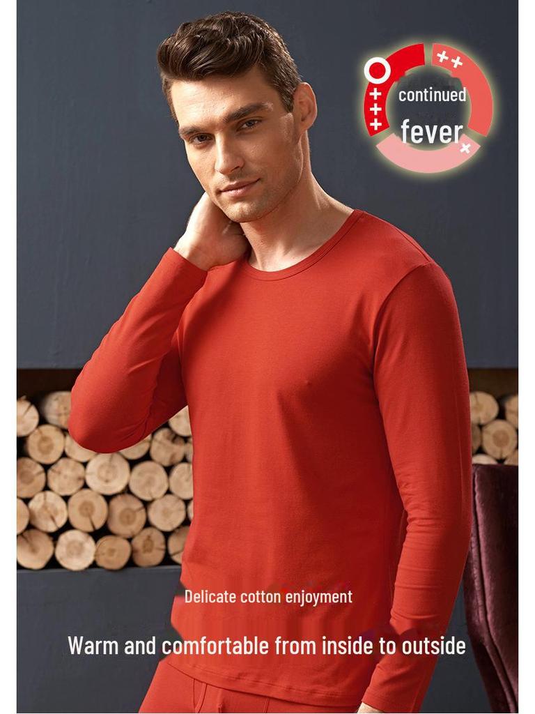 Men's Pure Cotton Round Neck Thermal Underwear Set - Lightweight, Breathable Autumn Bottom Wear