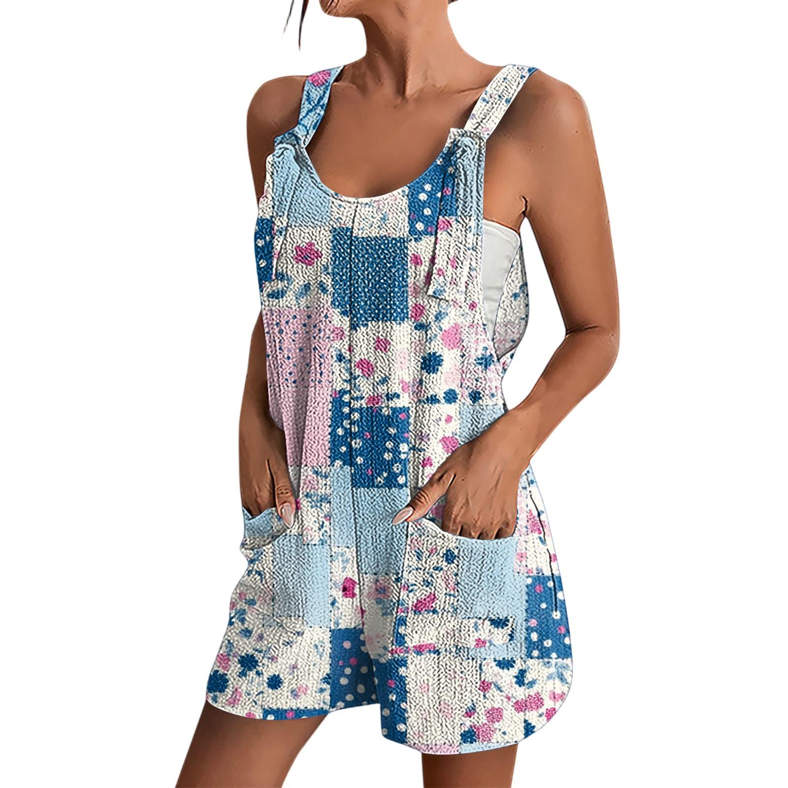 

Женский летний модный комбинезон с цветочным принтом, повседневный ромпер с шортами S