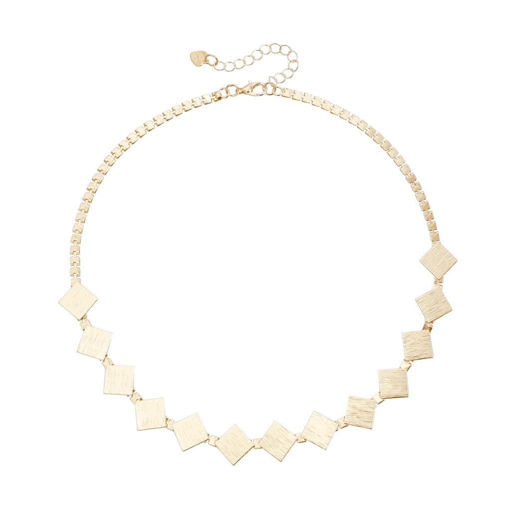 Geometric Square Metal Sheet Brushed Necklace, Retro Texture Personalized Versatile Commuter Items