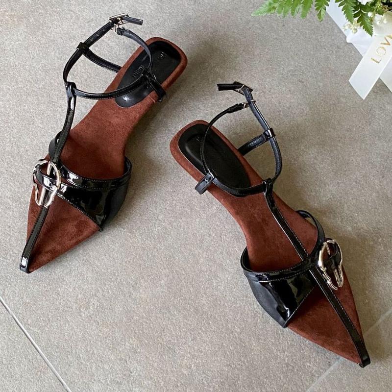 

Fashion High Quality Metal Decorative Narrow Band Design Sandals Women Patent Leather Buckle Wedges Slide Sandals Summer Woman Sandals 35 чёрный