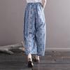 Summer Thin Style Artistic Cotton Linen Wide Leg Floral Ethnic Style Loose Elastic Waist Pants Straight Leg Pants for Women Trousers Women’s