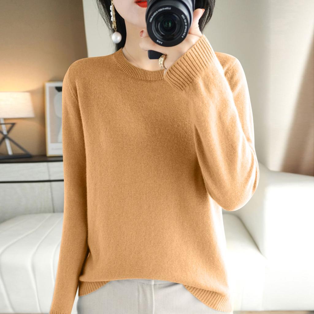 Women's Long Sleeved Knitted Sweater Round Neck Loose Thin Top