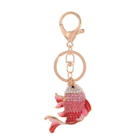 Keychain Pendant Rhinestones Inlaid Fish Shape Key Chain with Lobster Clasp Bag Charm Backpack Pendant Accessory