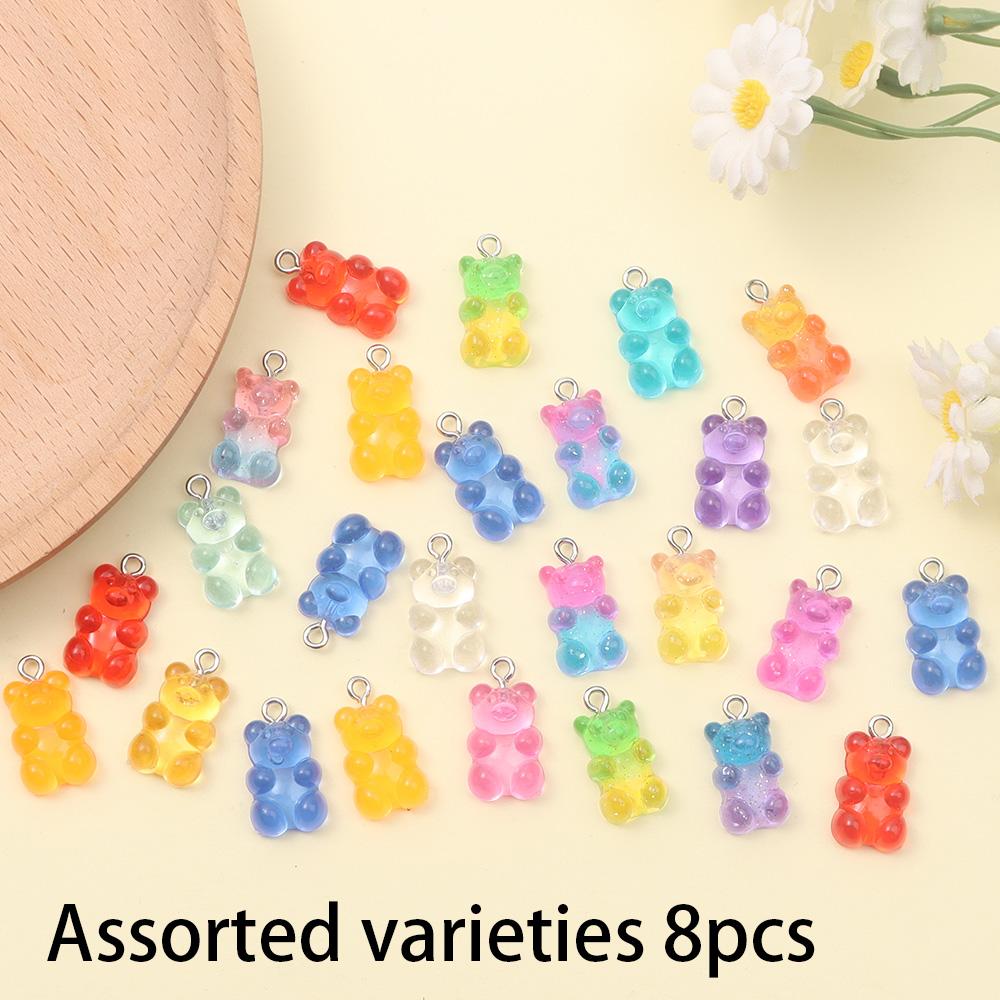 

8/16/32 шт. кулон з градієнтного ведмедя з смоли, кулон у формі ведмедя з смоли, кулон з тваринним принтом, літній пляжний браслет на щиколотку, сережки... 8pcs