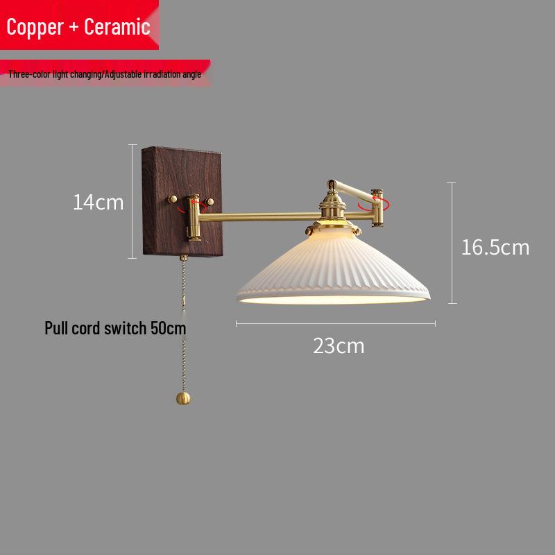 Nordic Minimalist Copper Rotatable Wall Lamp for Bedroom and Living Room