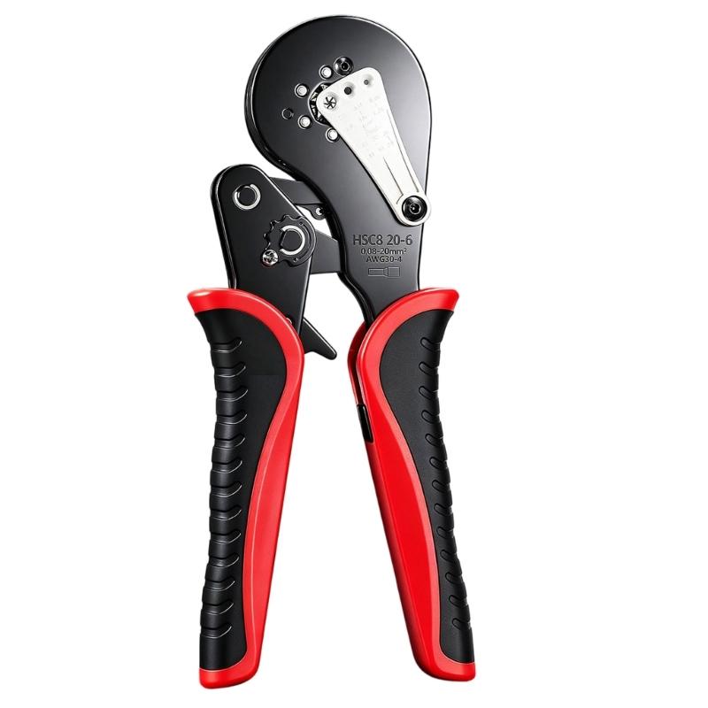 Manual Ferrule Crimping Pliers with Ratcheting Action, Guide Block, and Grip Shell for Wiring Repair and Install Work