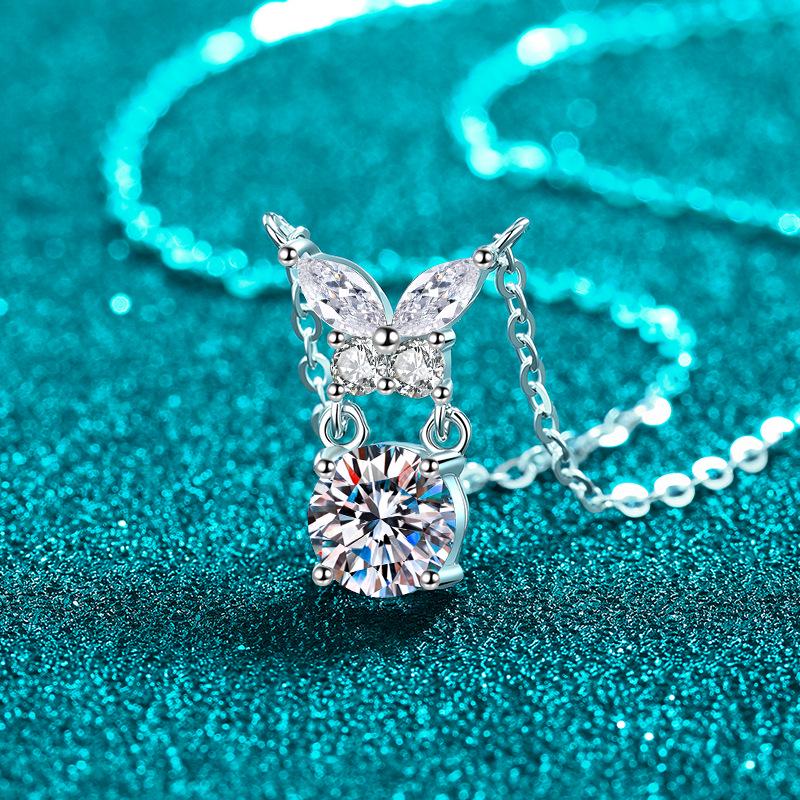 Delong S925 Sterling Silver Moissanite Butterfly Pendant Necklace for Women - Exquisite, Sweet, and Versatile Everyday Style