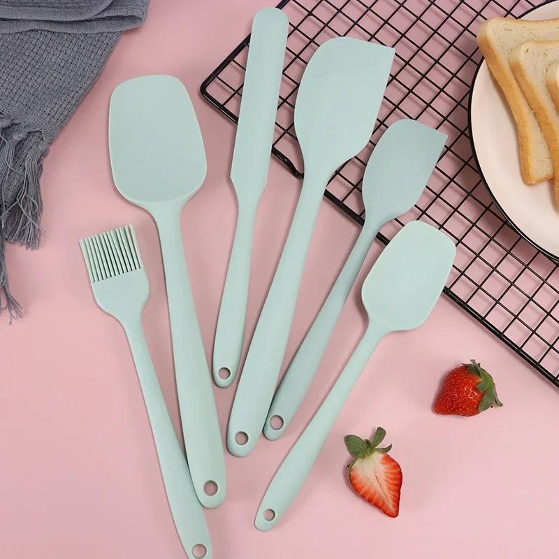 6 Pieces Silicone Spatula Set Non-Stick Heat Resistant Spatula Oil Brush Cream Mixing Spoon for Cooking Baking Mix Baking Tools