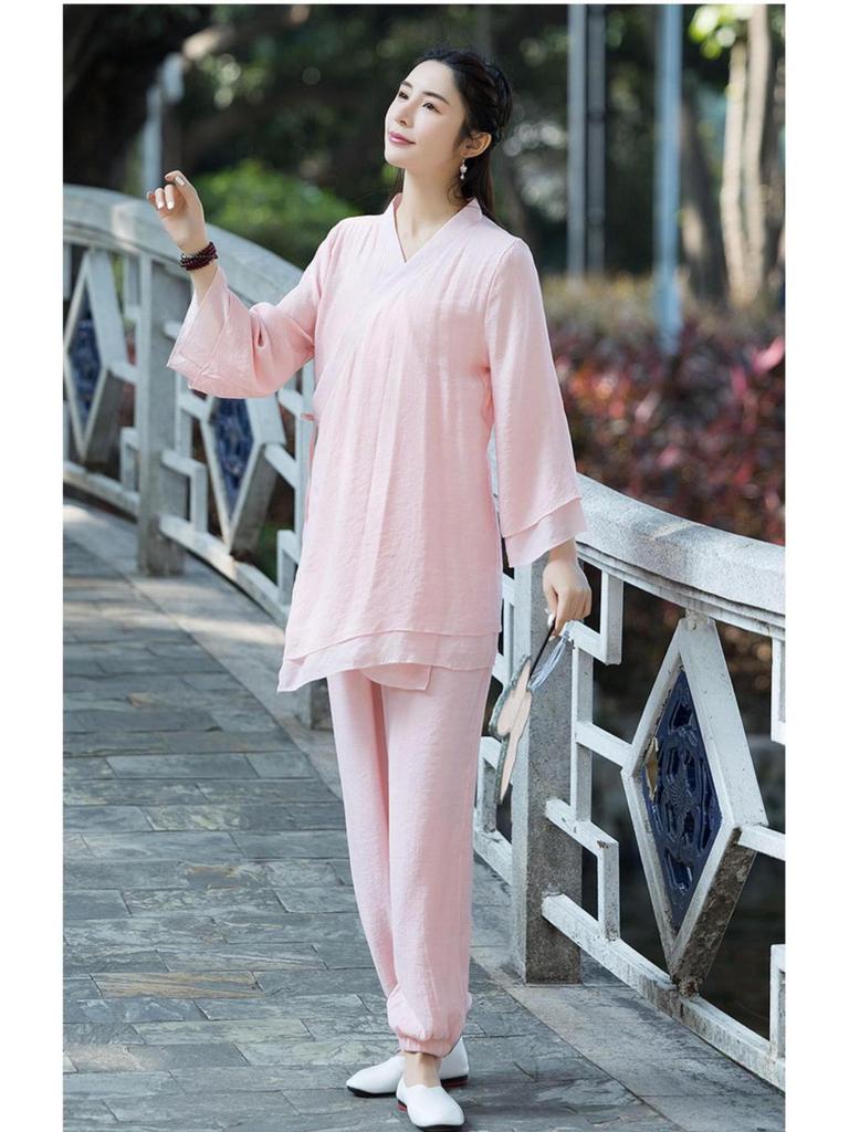 Women's Ethnic-Style Cotton Linen Zen Suit - Perfect for Tea Ceremony, Tai Chi, or Yoga