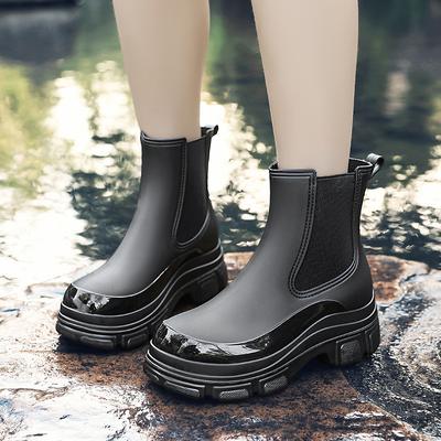 Damen Wasserdichte Stiefel Neuer Stil Elastische Öffnung Stiefeletten Mittelhoch Regenschuhe Rutschfest Outdoor Indoor Chelsea Wasserstiefel Frau