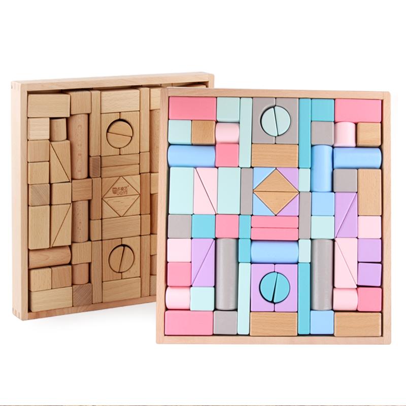 Set di mattoncini in legno con custodia. Giocattoli in legno per bambini. Mattoncini assemblati. Primi giocattoli educativi per bambini