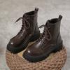 Fashion Short Lace-up Boots Women's New British Style Thick Middle Heels Women Autumn Winter Shoes Platform Black Brown Leather Botines