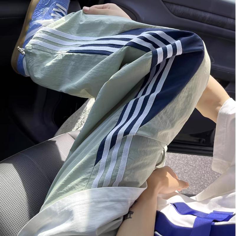 Summer American Dopamine Quick-Dry Casual Pants for Men - 3-Stripe Straight-Leg Loose Korean Style Student Parachute Trousers