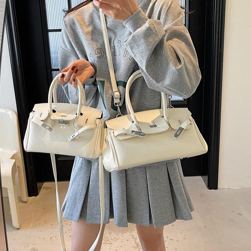 New fashionable lychee pattern lock platinum bag classic portable shoulder women's bag