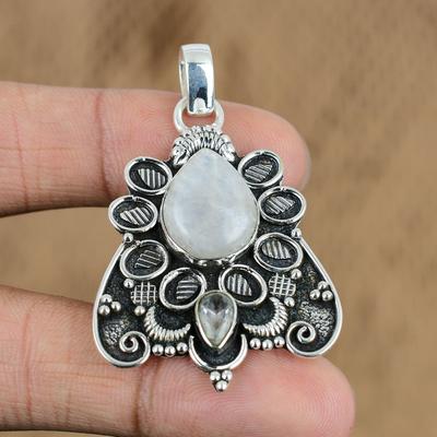 Gift For Her 925 Sterling Silver Natural Rainbow Moonstone Gemstone Pendant