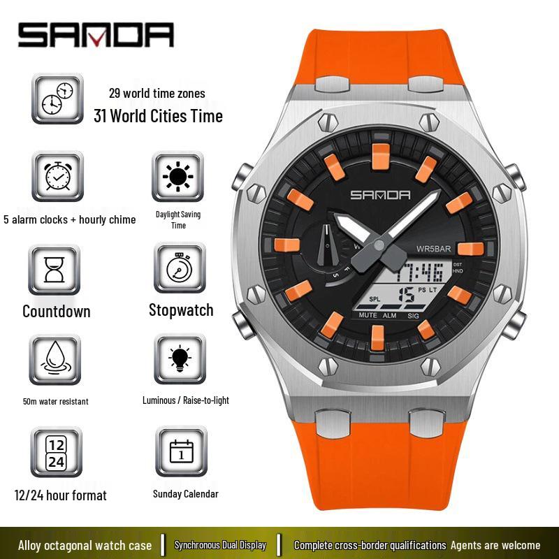 Sanda Octagonal Multifunctional Luminous Waterproof Men s Watch