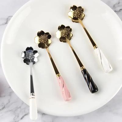 12cm Nerezové Mini Lžičky s Květem Sakura Růže na Kávu Čaj Dezert Nápoj Míchání Mléčný Koktejl Lžíce Stolní Nádobí Kuchyňská Pomůcka