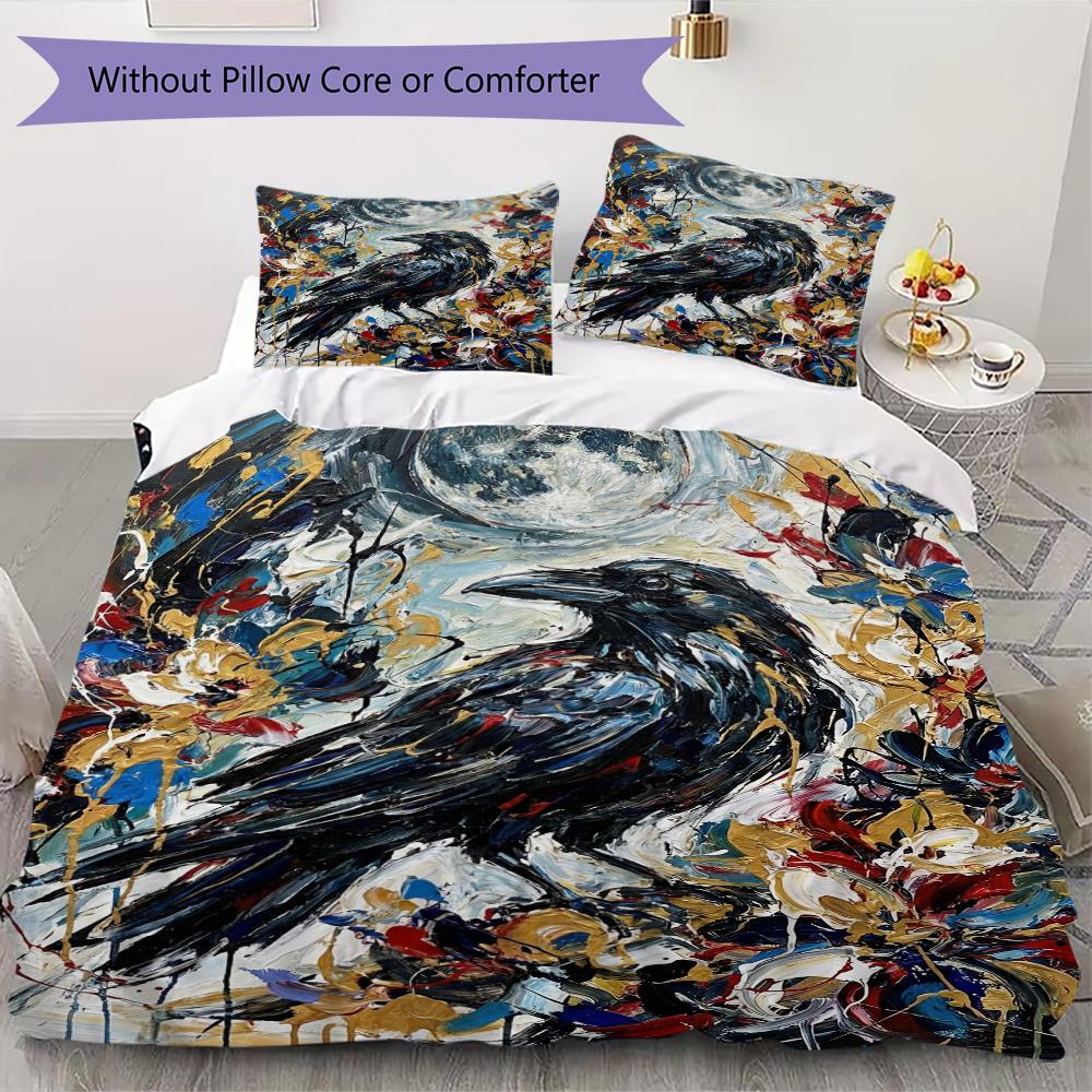 Krähen-Dekorationsmuster Bettwäsche-Steppdecken-Set Steppdeckenbezug Kissenbezug Heimdekoration Geburtstagsgeschenk (1 Bettbezug + 2 Kissenbezüge (ohne Füllung))54