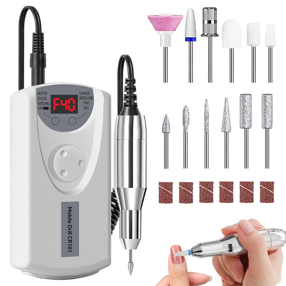Professional Electric Nail File 40000RPM, Rechargeable Nail Drills for Gel Nails Polish, Portable Nail File Manicure Salon Tool