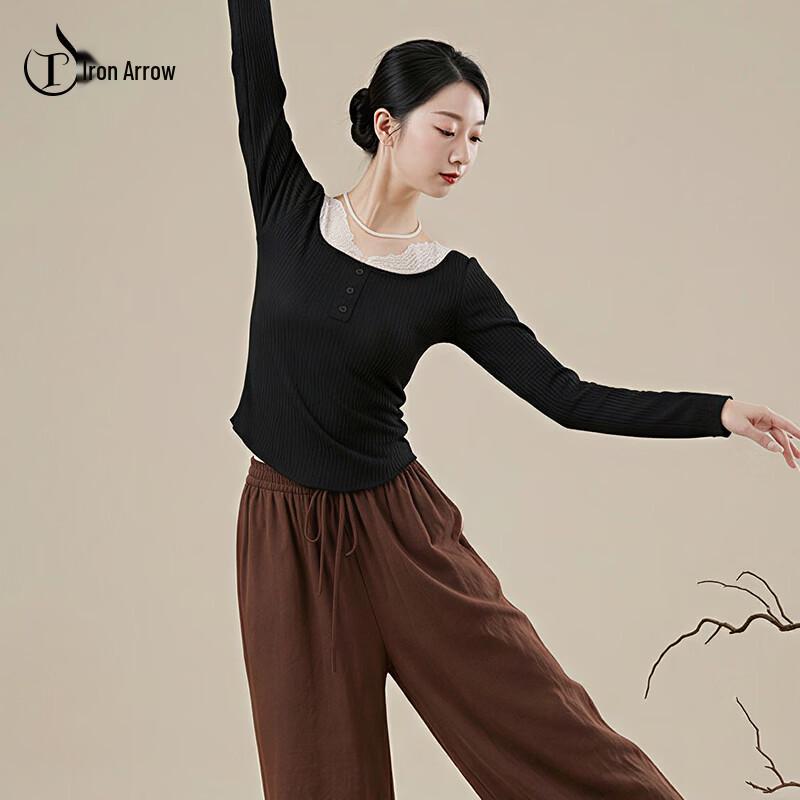 TIEJIAN Women s Lace Splicing Dance Top S