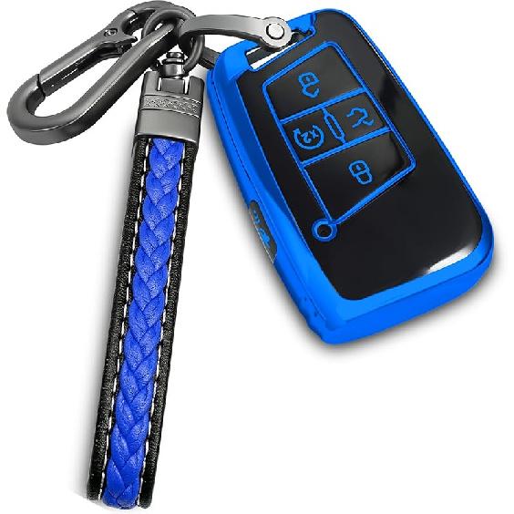 for Volkswagen key fob cover with metal/leather keychain,TPU 5 Buttons Key case,compatible with Tiguan Atlas Jetta Passat Golf Alltrack Remote smart
