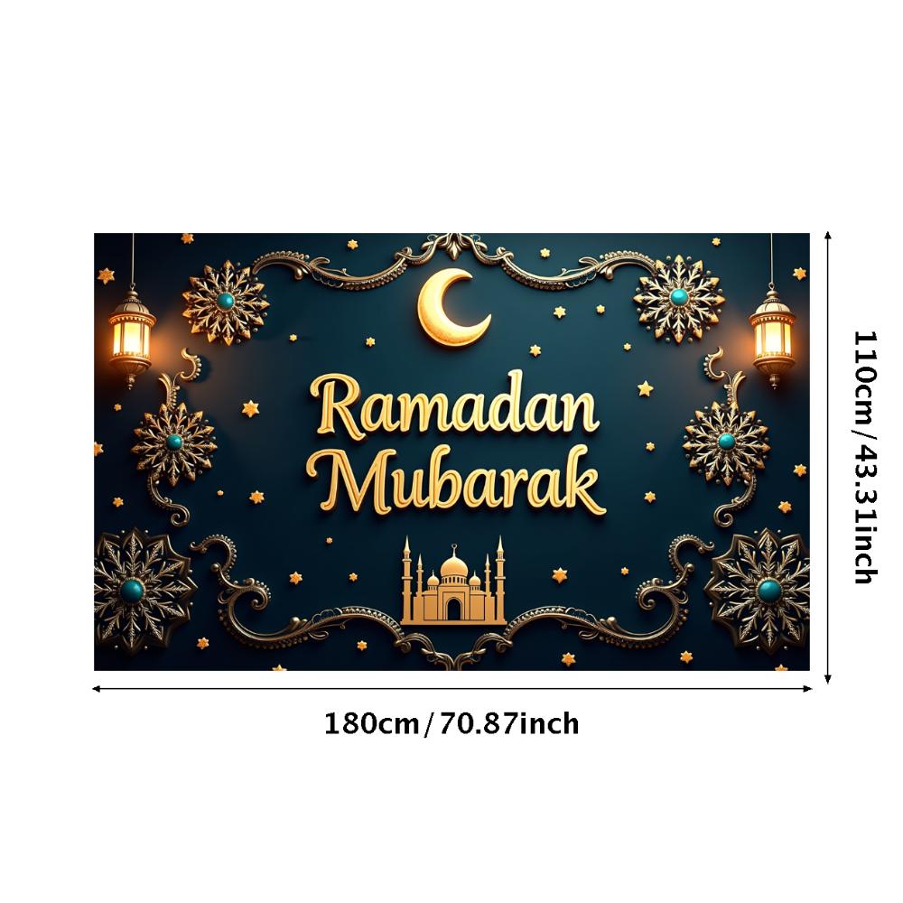 Ramadan Mubarak Banner Backdrop Lanterns Crescent Stars Mosque Party Celebration Ramadan Kareem Photography Decorations Props