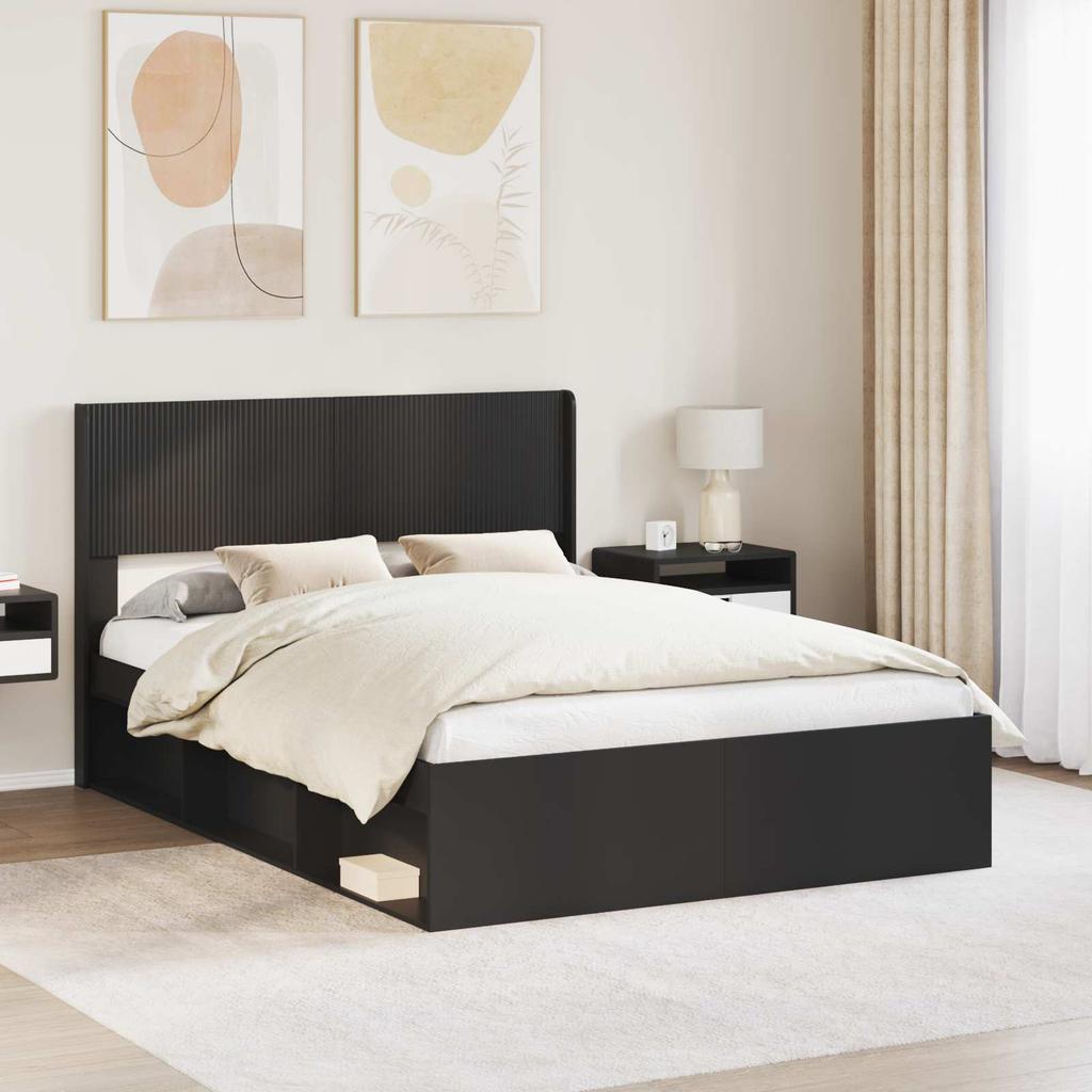 Bed Frame with Storage Space and Headboard Black 120 X 200 Cm