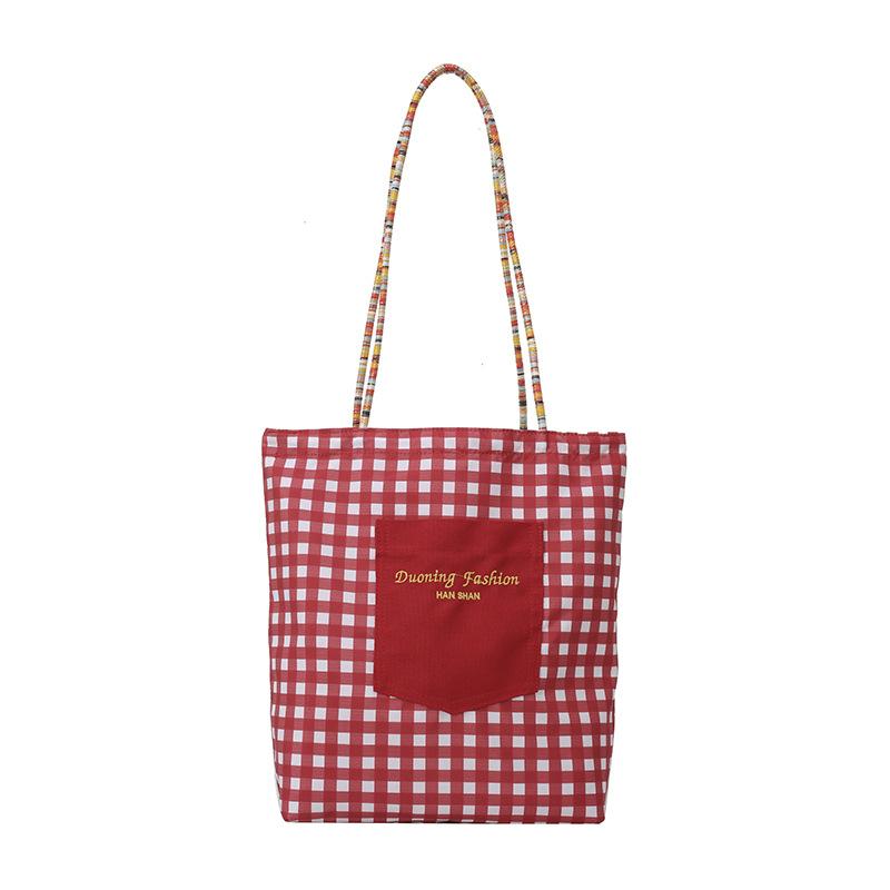 American double-sided bag plaid canvas bag women's tote bag retro contrasting color hand bag spring new parent-child bag