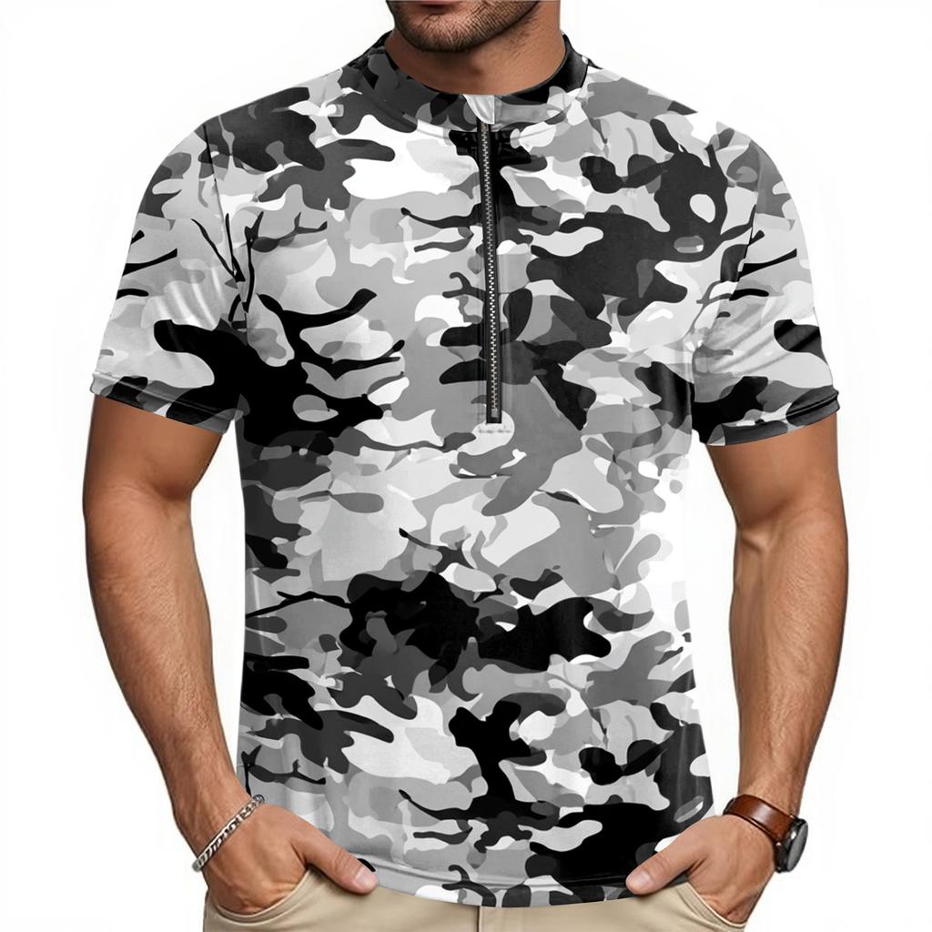 Herren Crew-Neck Bedrucktes Reißverschluss Atmungsaktives Schnelltrocknendes Kurzarm-Radtrikot für Outdoor-Sportarten und Straßenfahrten