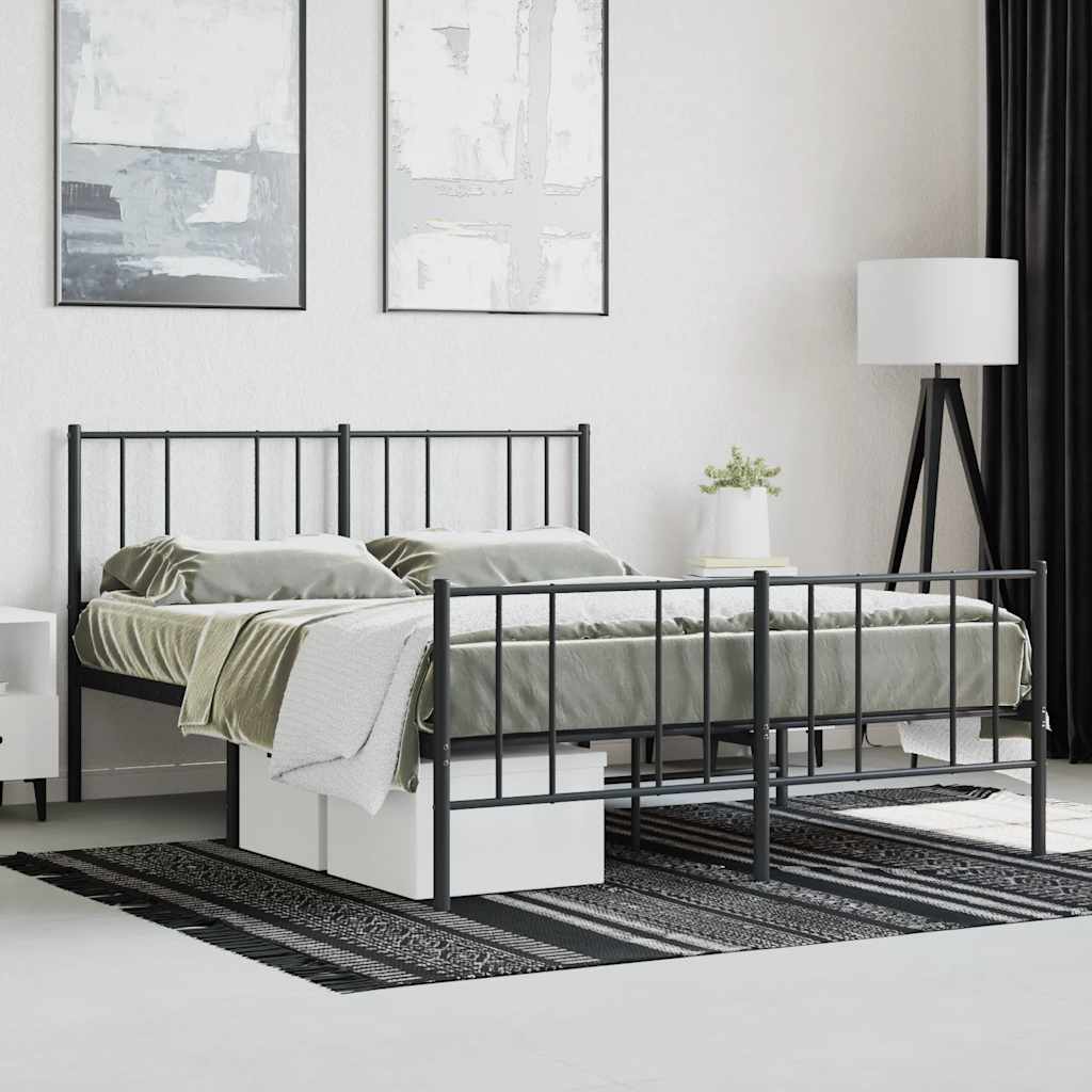 Vidaxl Struttura Letto in Metallo con Testiera e Pediera, Nera, 140X190Cm