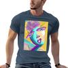 Afro Puff Abstract Figure On Yellow And Teal Background Tshirt Summer Print Short Sleeve Tee