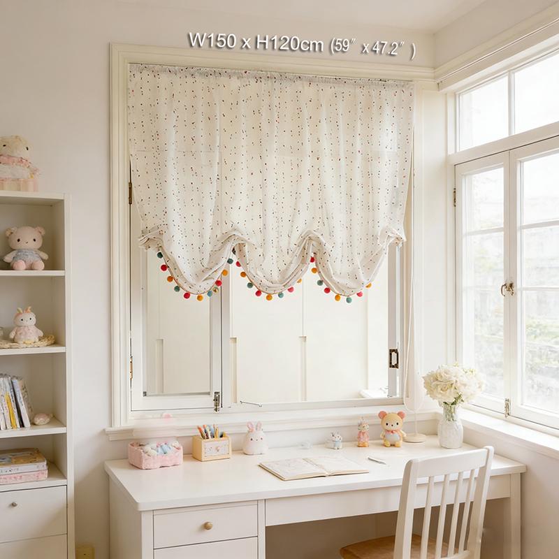 Franse Regenboog Bal Kwastje Kant Doorzichtig Gordijn Lichtdoorlatend Verstelbare Raambekleding Voor Woonkamer Slaapkamer Balkon S Rod Pocket&1 panel