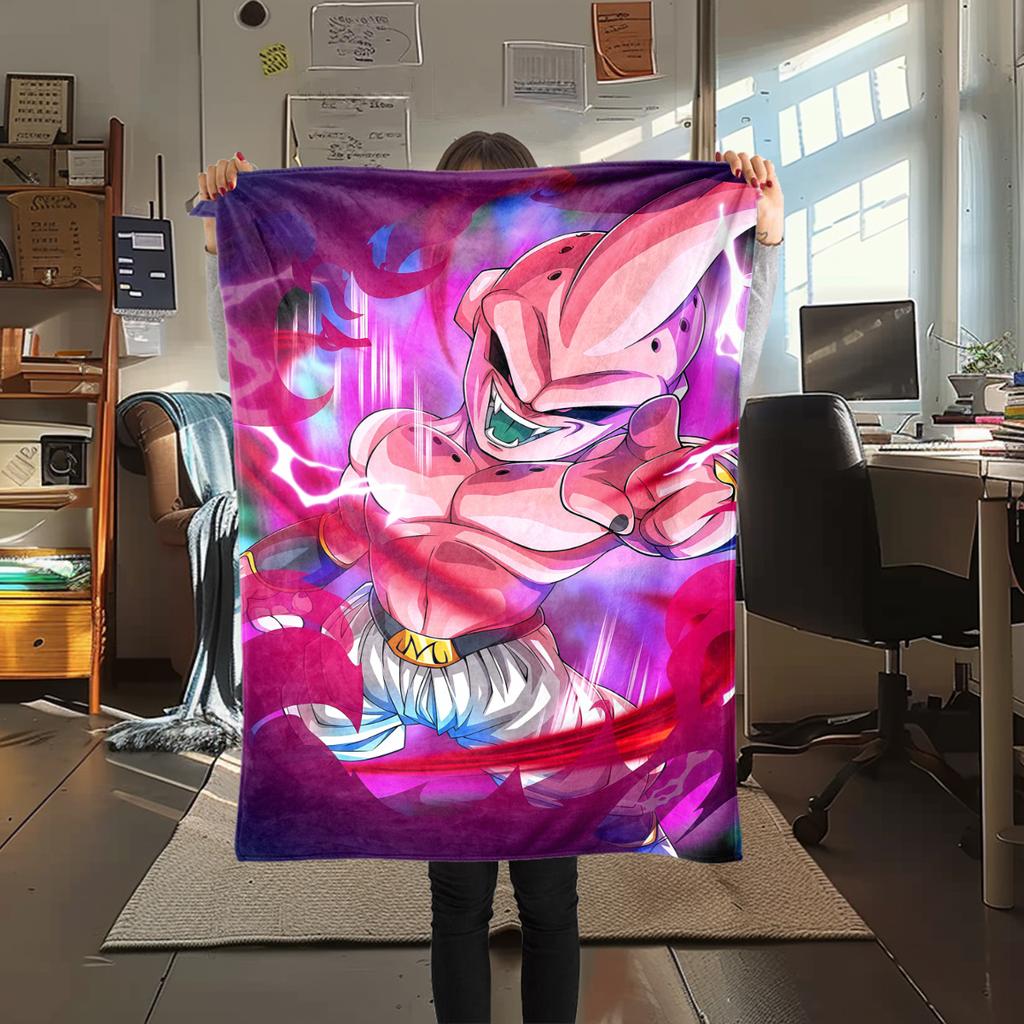 1PC Majin Buu Print Flannel Blanket, High quality All Seasons, Home Decor, Warmth and Comfort, Perfect for Christmas Gifts