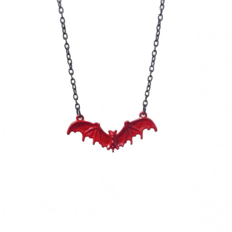 Jun'an Gothic Punk Red Bat Pendant Necklace Retro Style