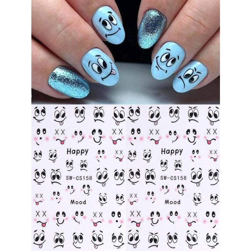 1pcs Cartoon Nail Stickers, Cute Abstract Expression Design 3D Self-Adhesive Nail Art Sticker, DIY Kawaii Fashion Nail Art Decor Nail Supplies