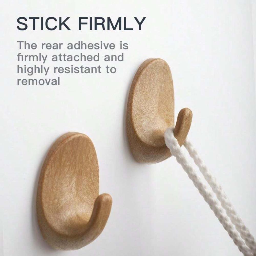 Oval Faux Wood PS No Drill No Nail Wall Mounted Waterproof Oily Plastic Wood Grain Adhesive Hooks
