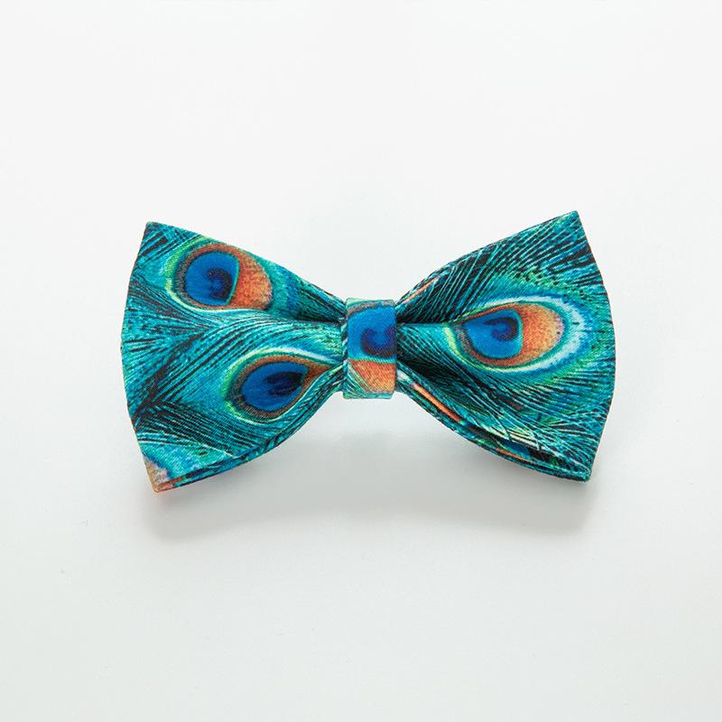 Peacock Bowknot Pet Collar with Detachable Bow Tie S: 10x6cm