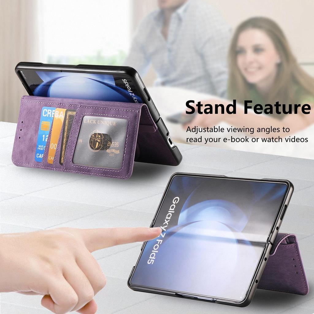 Retro Magnetic Zipper Leather Case for Samsung ZFold 7/6/5/4/3 with Card Slot
