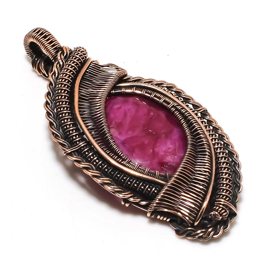Ruby Zoisite Pendant Gemstone Jewelry, 999 Copper Wire Wrapped Handmade Pendant, Latest Design Jewelry