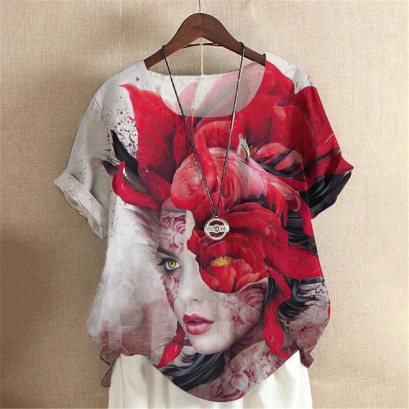 Oil Painting Y2k Girls Digital 3D Print Summer Fashion Women T-shirt Short Sleeve Everyday T-shirt Harajuku Vintage Pullover